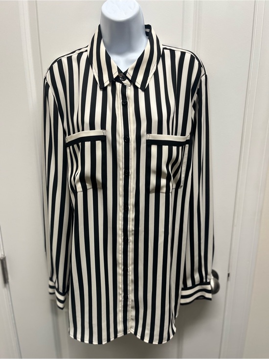The Limited Tops - ⁠The Limited Top 2X NWT Black Creamy White Striped Button Down Chest Pockets New